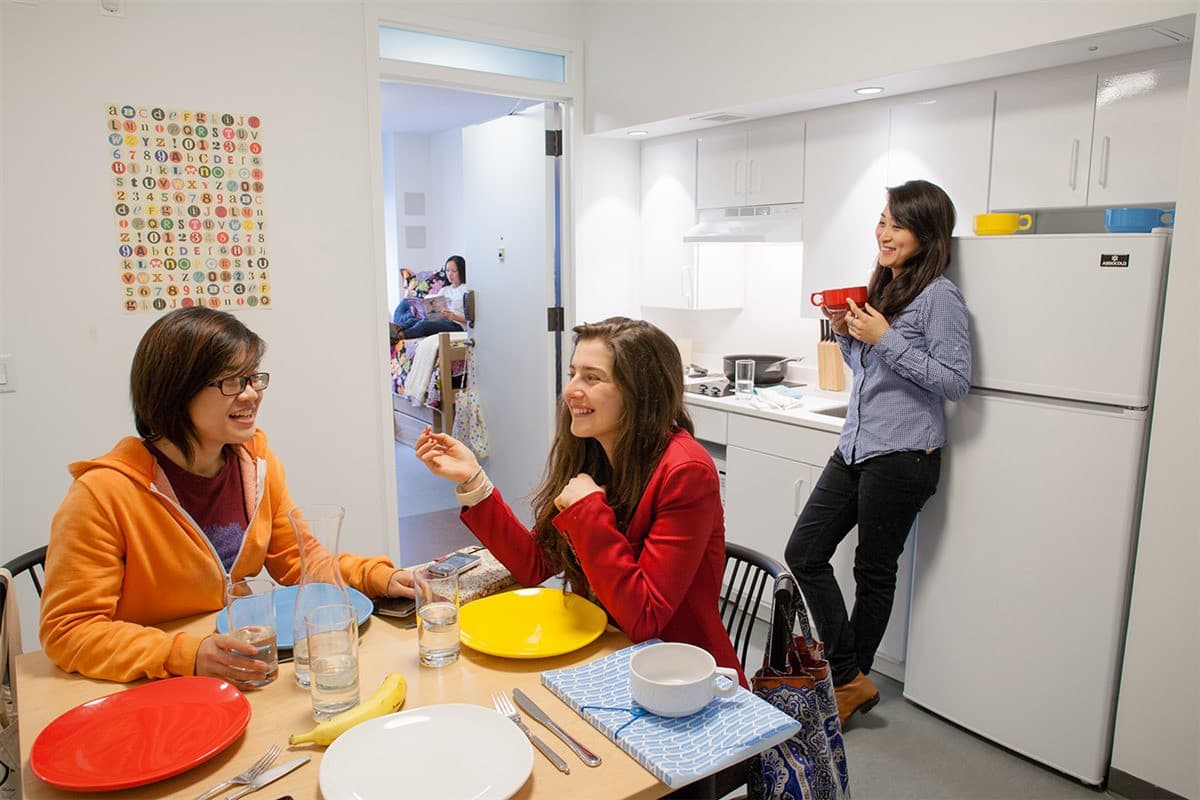 Friends and roommates can hang out and chat in the common areas in their suites.
