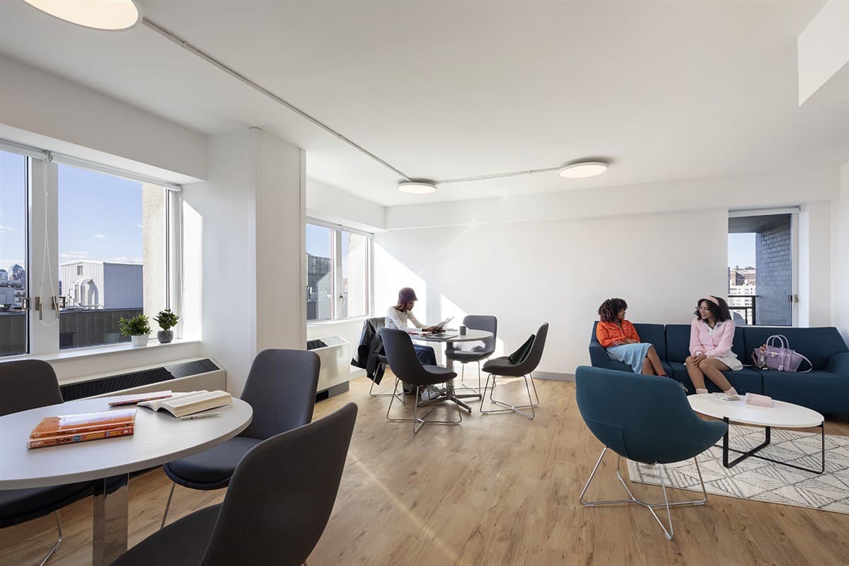 Each floor has a lounge equipped with seating, tables, and a large screen television. It's the perfect space for students to socialize, relax, or study.