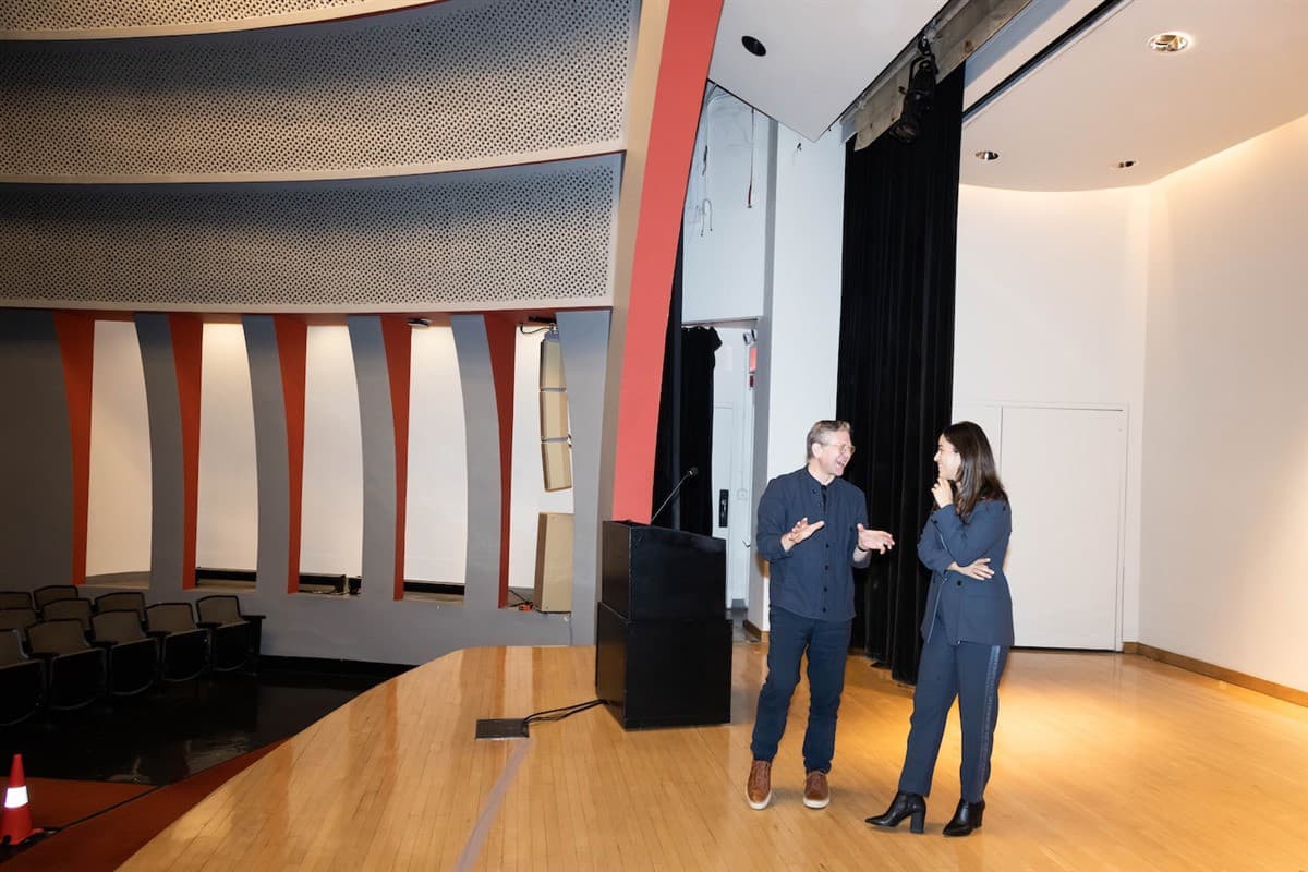 President Towers Tours Auditorium at 66 W 12th Street with The New School's NYC Councilmember Carlina Rivera